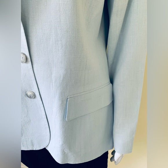 Light blue 100% linen long blazer double collar 4 front buttons 2 pockets US 10 - Picture 6 of 16